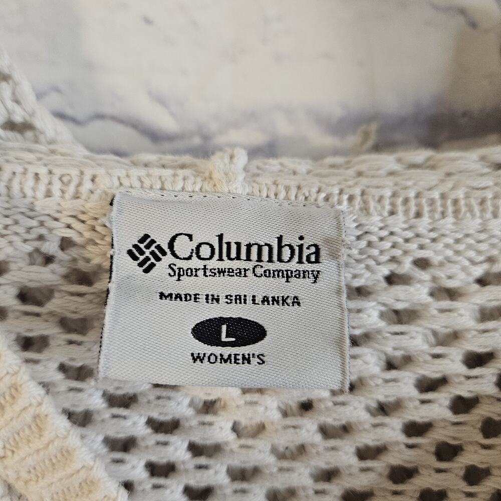 Columbia White Mesh 100% Cotton Zip Up Sweater | Large - Picture 5 of 6